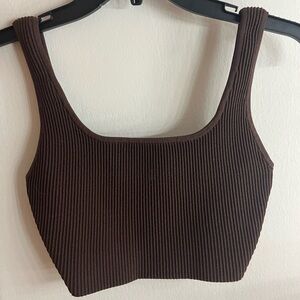 Aritzia Babaton Dark Brown Cropped Rib Tank Top